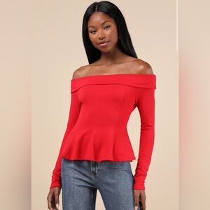 Lulu's Vibrant Red Off-the-Shoulder Long Sleeve Top